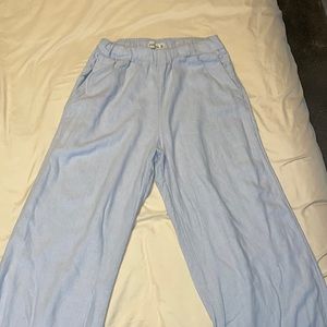 Light Blue Abercrombie Wide Leg Linen Pants with Pockets Size Small Short